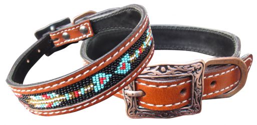 Showman Couture Genuine leather dog collar with a beaded arrow inlay
